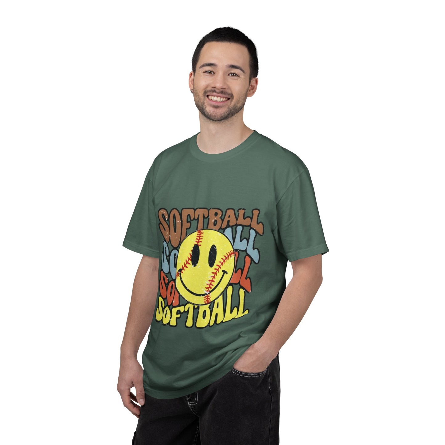 Softball Smile T-Shirt — Retro Smiley Softball Graphic Tee