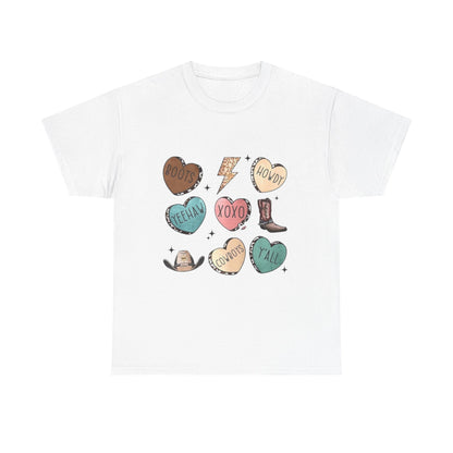 Cowgirl Candy Heart Tee — Cute Western Hearts Graphic T-Shirt (XOXO, Howdy, Y'all)
