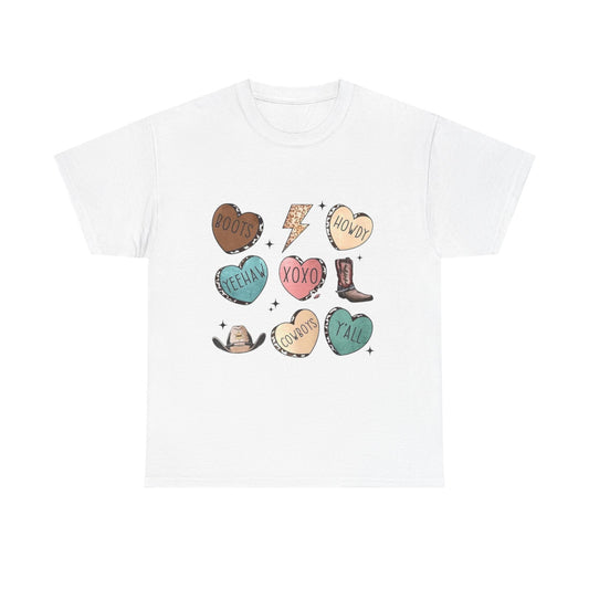 Cowgirl Candy Heart Tee — Cute Western Hearts Graphic T-Shirt (XOXO, Howdy, Y'all)