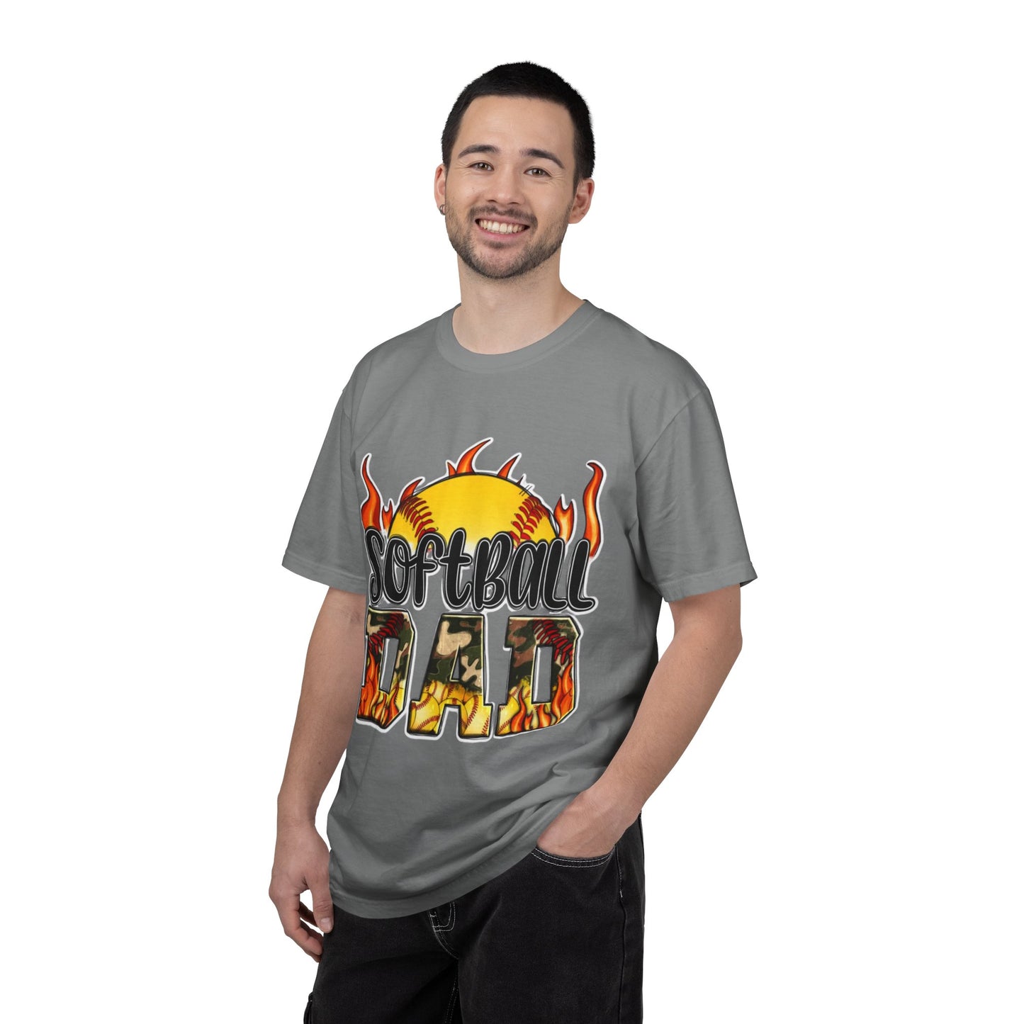 Softball Dad T-Shirt — Flaming Softball Design