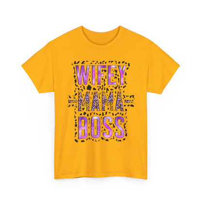 Wifey Mama Boss T-Shirt — Purple Leopard Graphic Tee for Moms