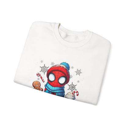 Holiday Spider Crewneck Sweatshirt — Cute Spidey in Winter Hat with Gingerbread & Cocoa