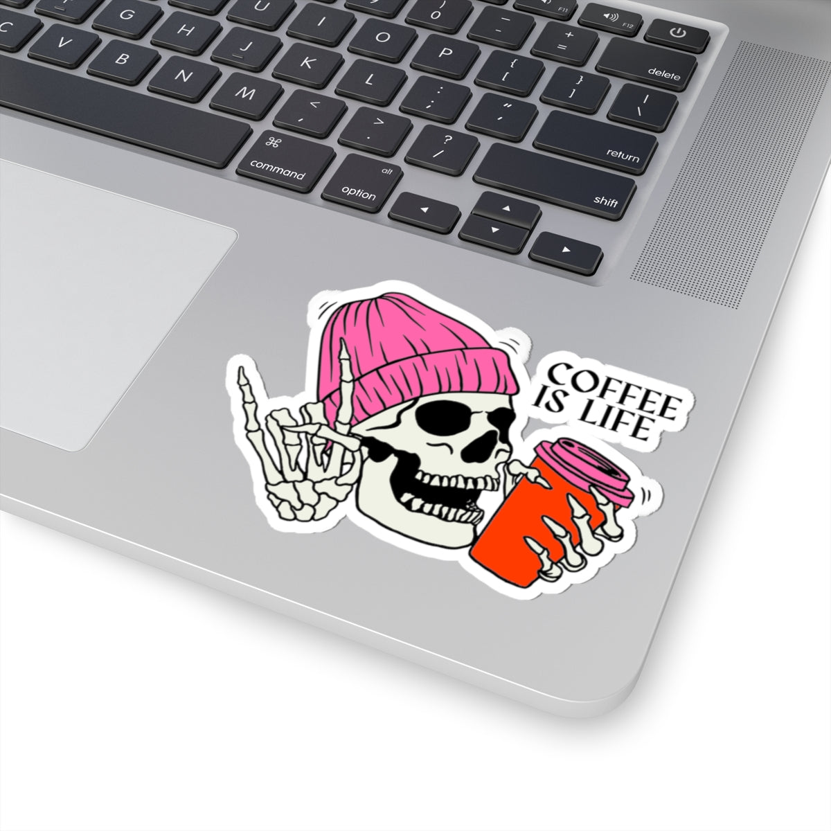 Coffee Is Life Skeleton Kiss-Cut Stickers, Aesthetic Laptop Decor, Gift for Coffee Lovers, Halloween Theme, Trendy Stickers