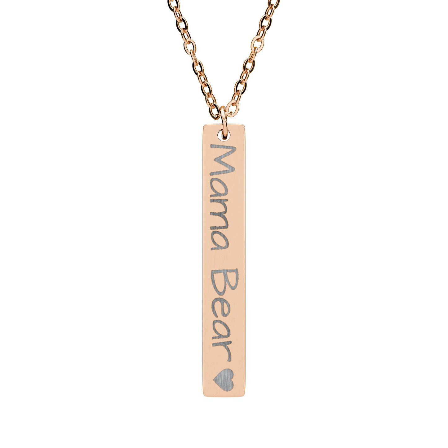 Mama Bear Engraved Vertical Bar Necklace – Personalized Mom Pendant