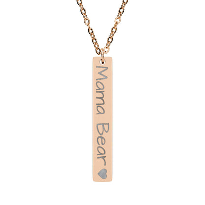 Mama Bear Engraved Vertical Bar Necklace – Personalized Mom Pendant