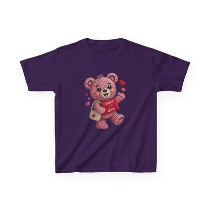 Kids Tee — Pink Teddy Bear with Hearts "Hello Valentine"