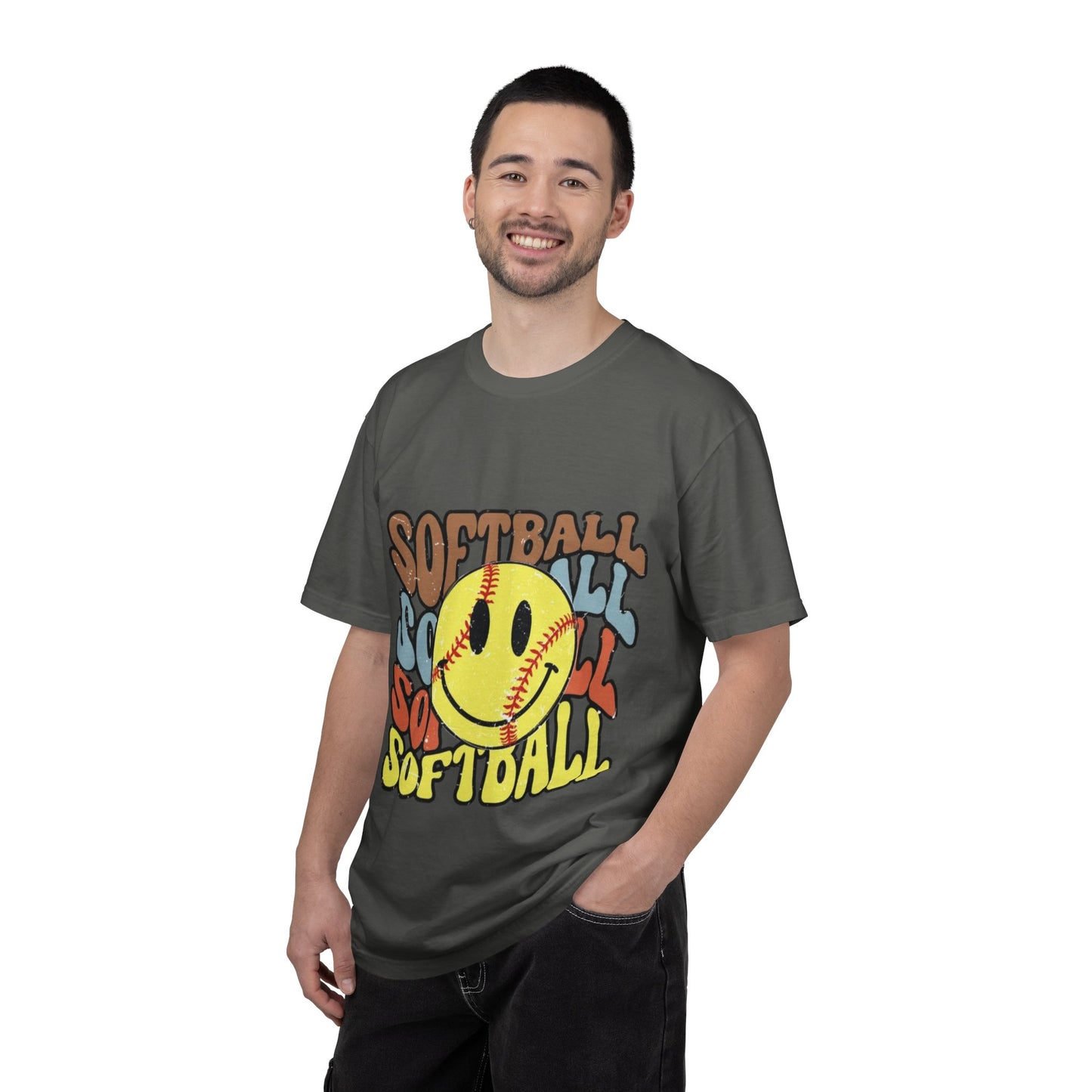 Softball Smile T-Shirt — Retro Smiley Softball Graphic Tee