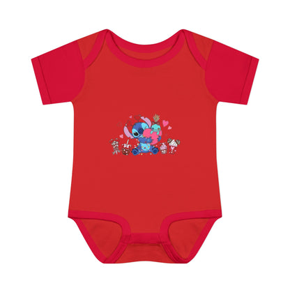 Stitch Valentine Baby Bodysuit — Cute Disney-Inspired Infant Onesie with Hearts & Treats
