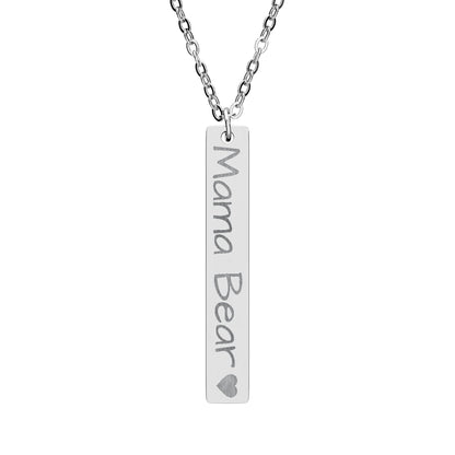 Mama Bear Engraved Vertical Bar Necklace – Personalized Mom Pendant