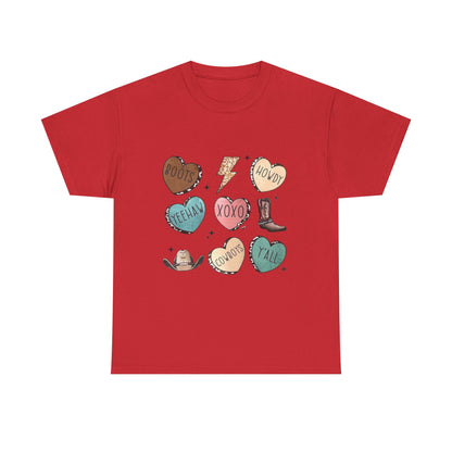 Cowgirl Candy Heart Tee — Cute Western Hearts Graphic T-Shirt (XOXO, Howdy, Y'all)