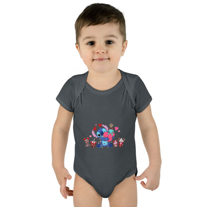 Stitch Valentine Baby Bodysuit — Cute Disney-Inspired Infant Onesie with Hearts & Treats