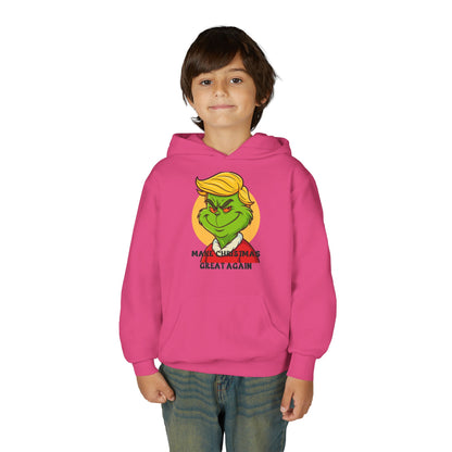 Youth Hoodie — Grinch Face Holiday Sweatshirt with 'Make Christmas Great Again' Text