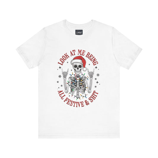 Festive Skeleton Tee - Unisex Jersey Short Sleeve T-Shirt