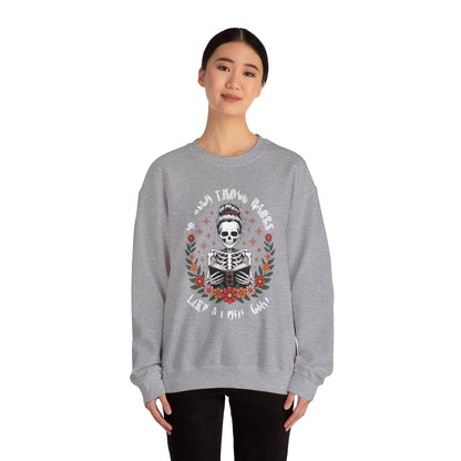 Skeleton Reading Sweatshirt — "And Then There Were None" Floral Gothic Crewneck