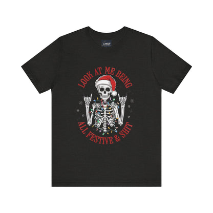Festive Skeleton Tee - Unisex Jersey Short Sleeve T-Shirt