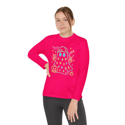 Youth Long Sleeve Ghost Tee, Halloween Shirt, Pumpkin Design, Cute Apparel, Kids' Holiday Wear, Spooky Fun Top