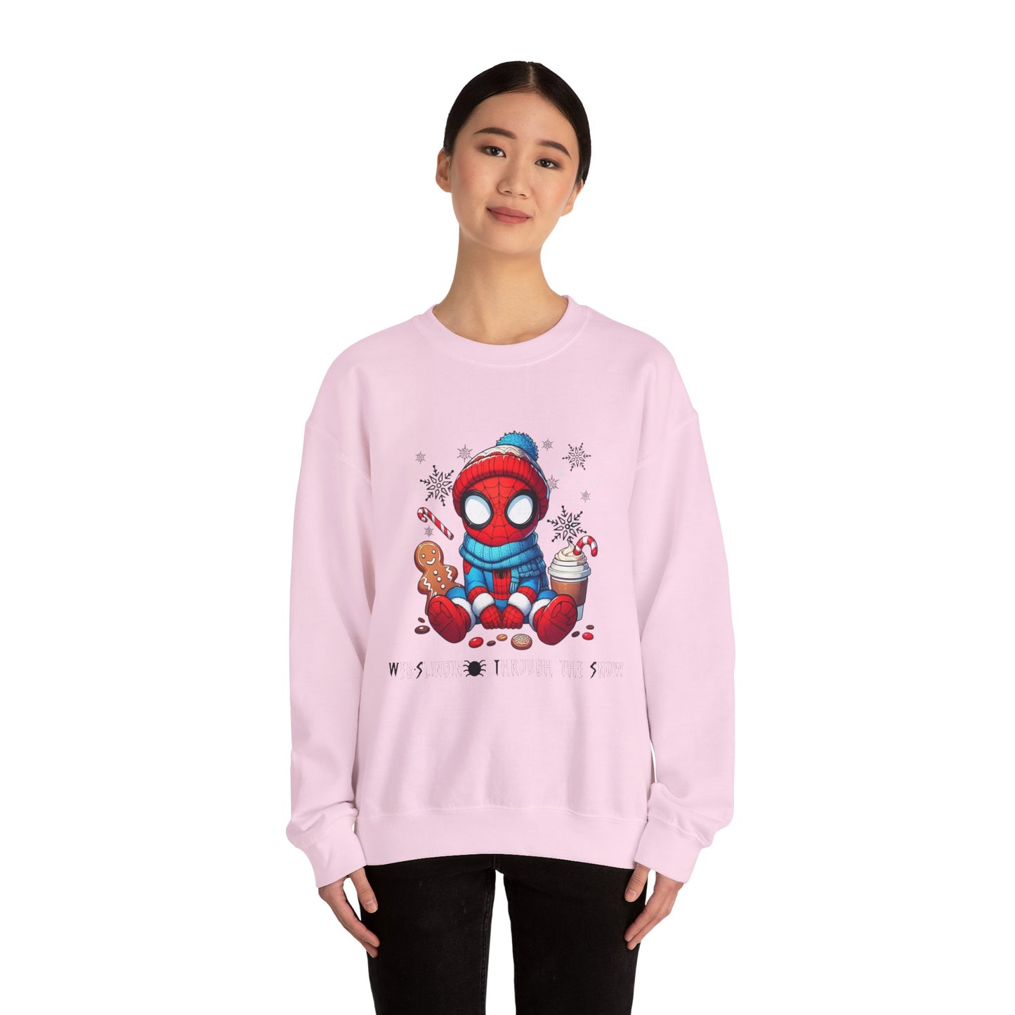 Holiday Spider Crewneck Sweatshirt — Cute Spidey in Winter Hat with Gingerbread & Cocoa