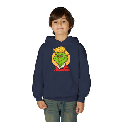 Youth Hoodie — Grinch Face Holiday Sweatshirt with 'Make Christmas Great Again' Text
