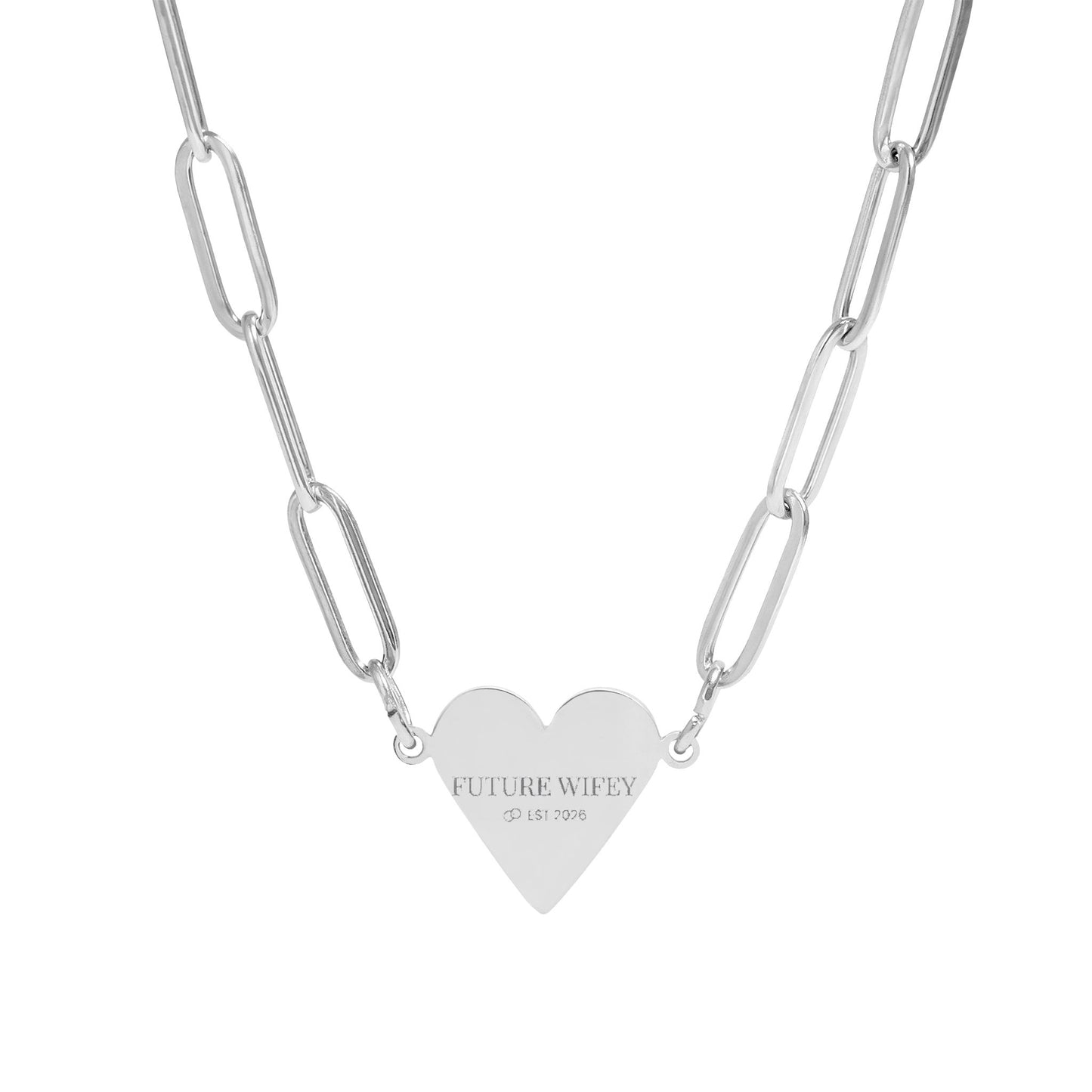 Engravable Paperclip Heart Necklace — Personalized Heart Pendant Chain (Gold or Rose)