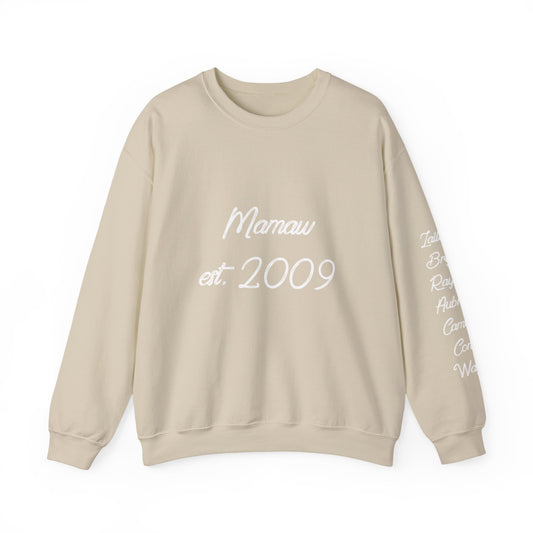 Mamaw Est. 2009 Crewneck Sweatshirt — Personalized Grandma Gift