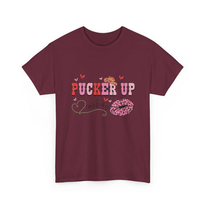 Pucker Up Kiss Graphic Tee – Cute Valentine’s Day Leopard Lip Design