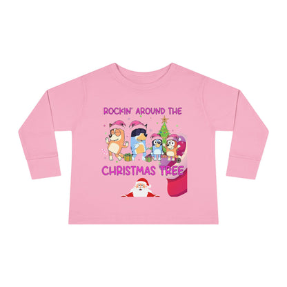 Toddler Long Sleeve Tee - "Rockin' Around the Christmas Tree" Cute Holiday Animal Choir Shirt
