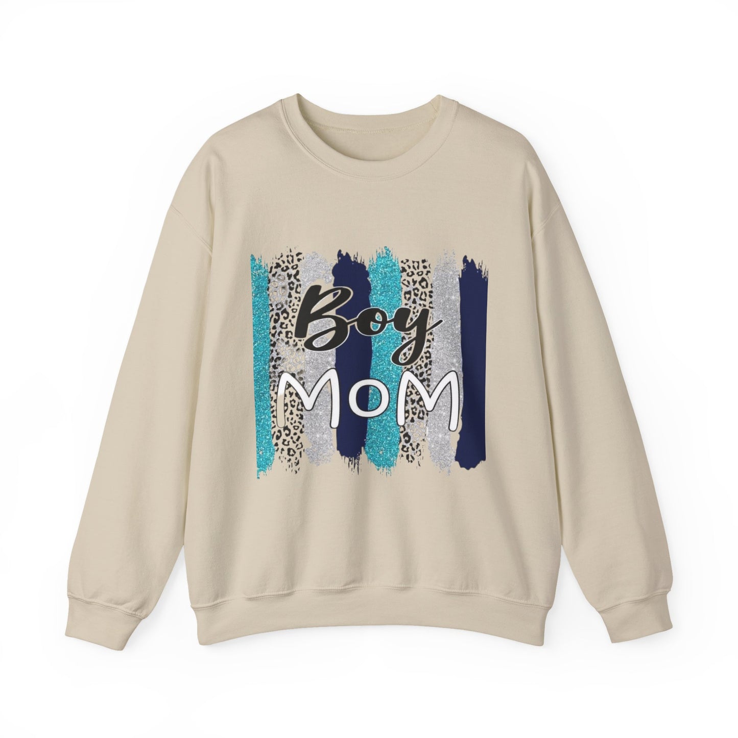 Boy Mom Sweatshirt — Cute Teal & Navy Brushstroke Crewneck for Moms