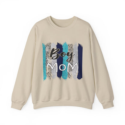 Boy Mom Sweatshirt — Cute Teal & Navy Brushstroke Crewneck for Moms