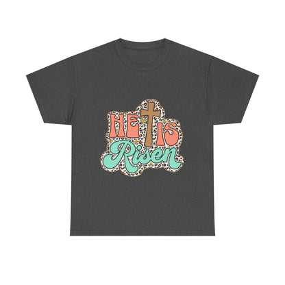 Christian T-Shirt — "He Is Risen" Easter Cross Tee