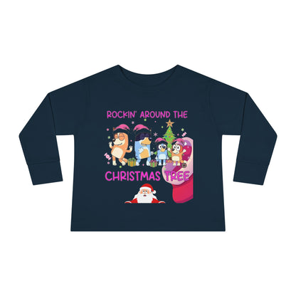 Toddler Long Sleeve Tee - "Rockin' Around the Christmas Tree" Cute Holiday Animal Choir Shirt