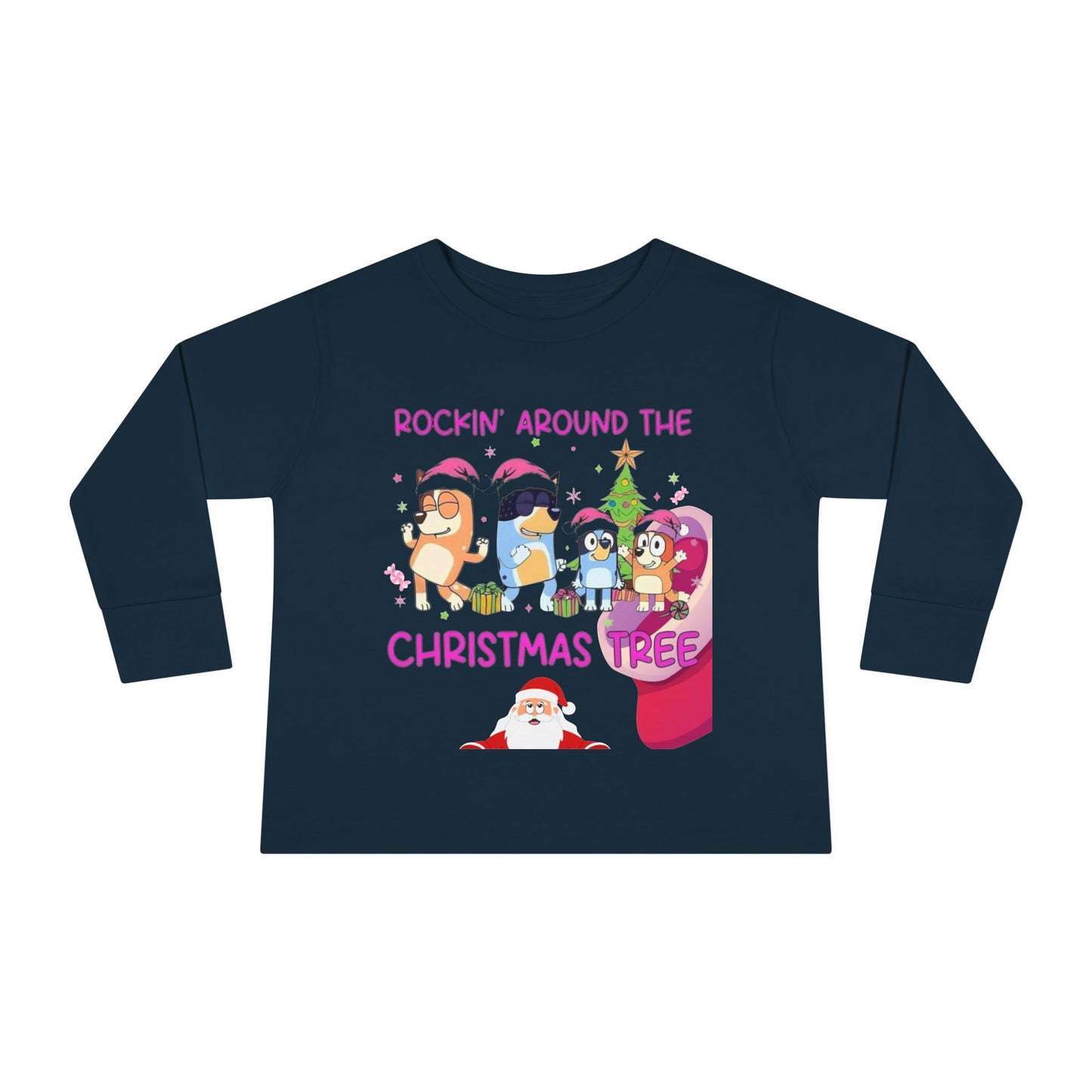 Toddler Long Sleeve Tee - "Rockin' Around the Christmas Tree" Cute Holiday Animal Choir Shirt