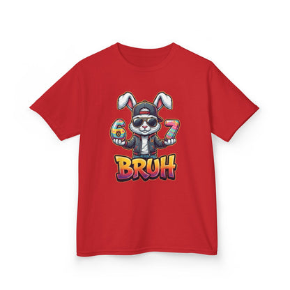 Kids 'Bruh 6 7' Bunny Graphic Tee — Cool Cartoon Bunny Shirt for Kids