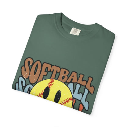 Softball Smile T-Shirt — Retro Smiley Softball Graphic Tee