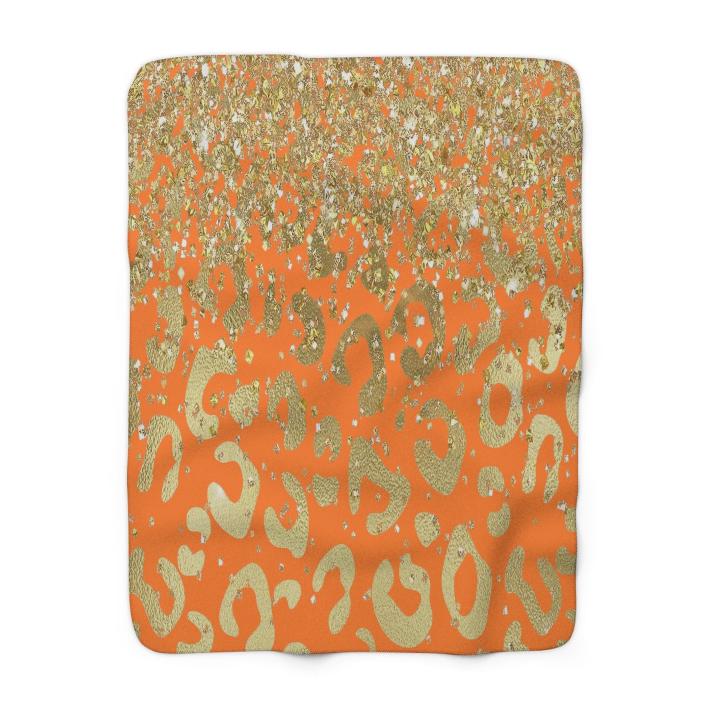 Gold Glitter Leopard Sherpa Blanket — Orange Animal Print Cozy Throw