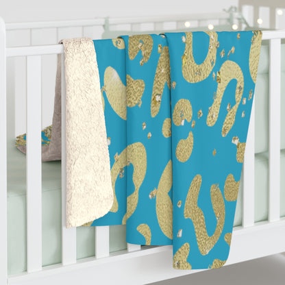 Turquoise Gold Leopard Sherpa Blanket — Cozy Luxe Animal Print Throw