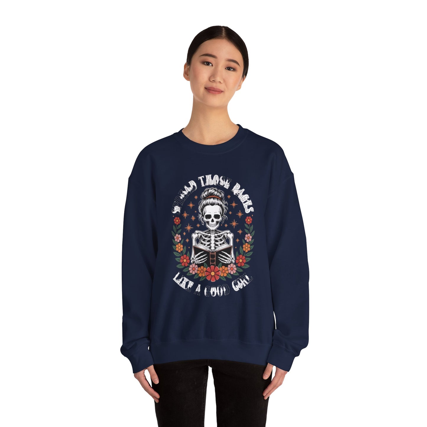 Skeleton Reading Sweatshirt — "And Then There Were None" Floral Gothic Crewneck