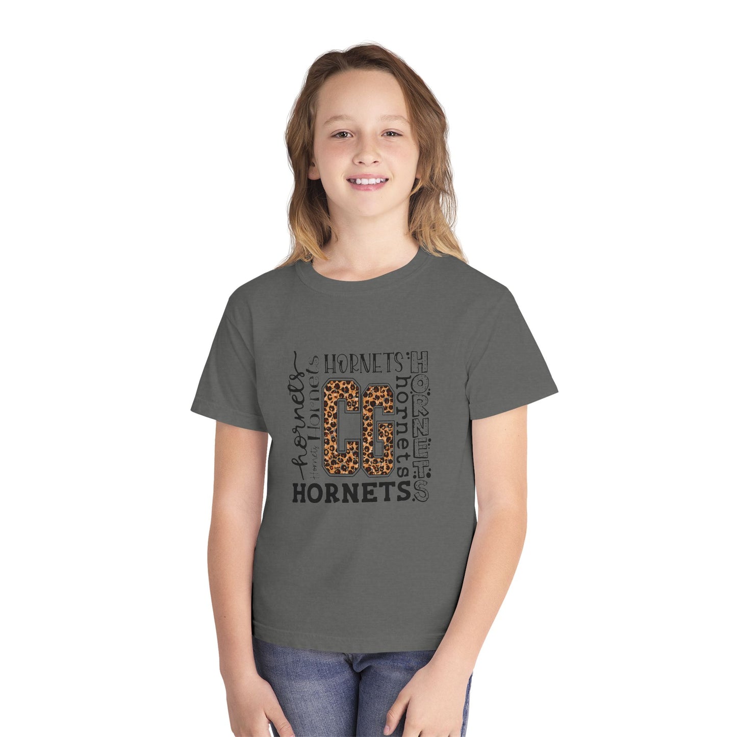Youth Hornets Tee — Leopard Print 'CG' School Spirit Shirt