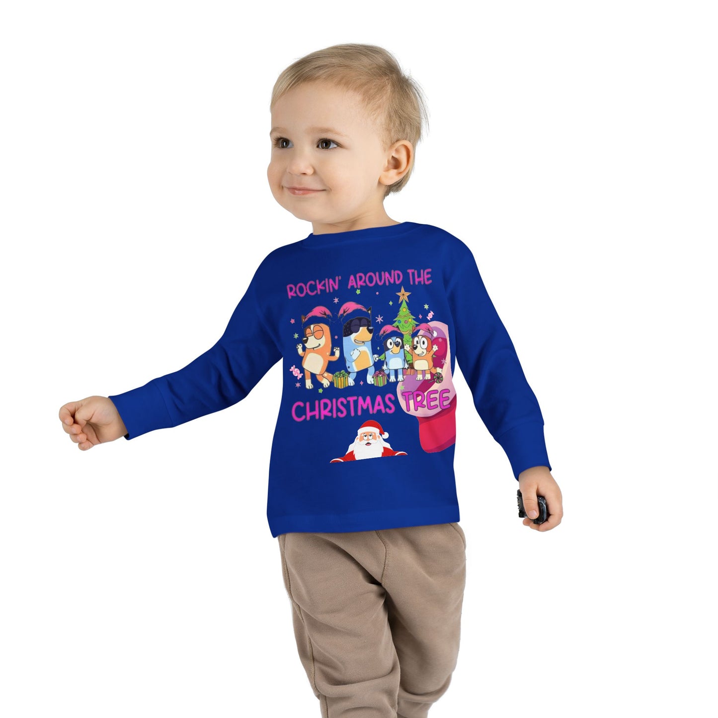 Toddler Long Sleeve Tee - "Rockin' Around the Christmas Tree" Cute Holiday Animal Choir Shirt