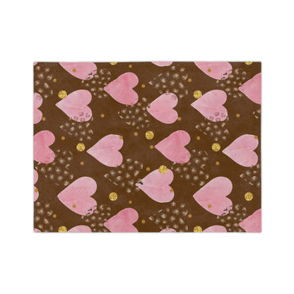 Plush Microfiber Blanket — Pink Watercolor Hearts on Chocolate Background
