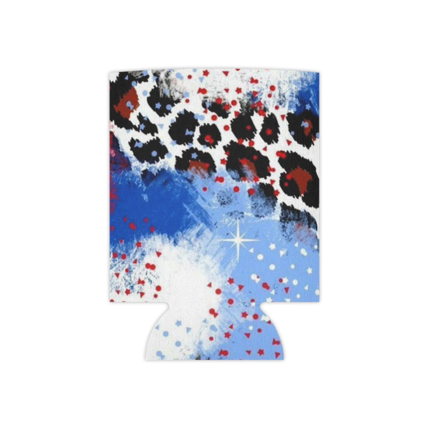 Patriotic Leopard Can Cooler – Red White Blue Abstract Drink Koozie