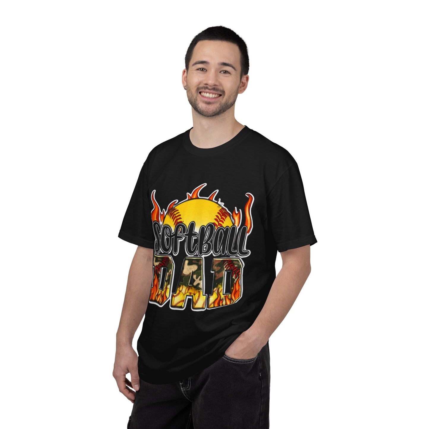 Softball Dad T-Shirt — Flaming Softball Design