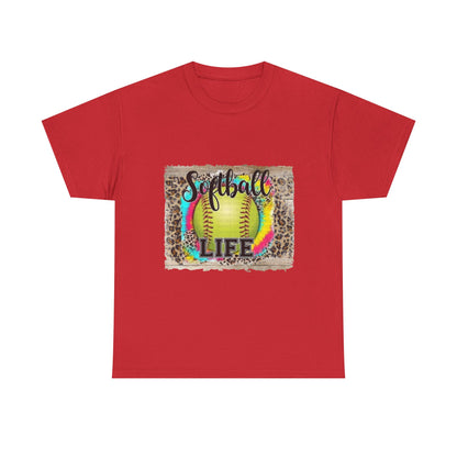 Softball Life Tee — Neon Softball Graphic with Leopard Accent
