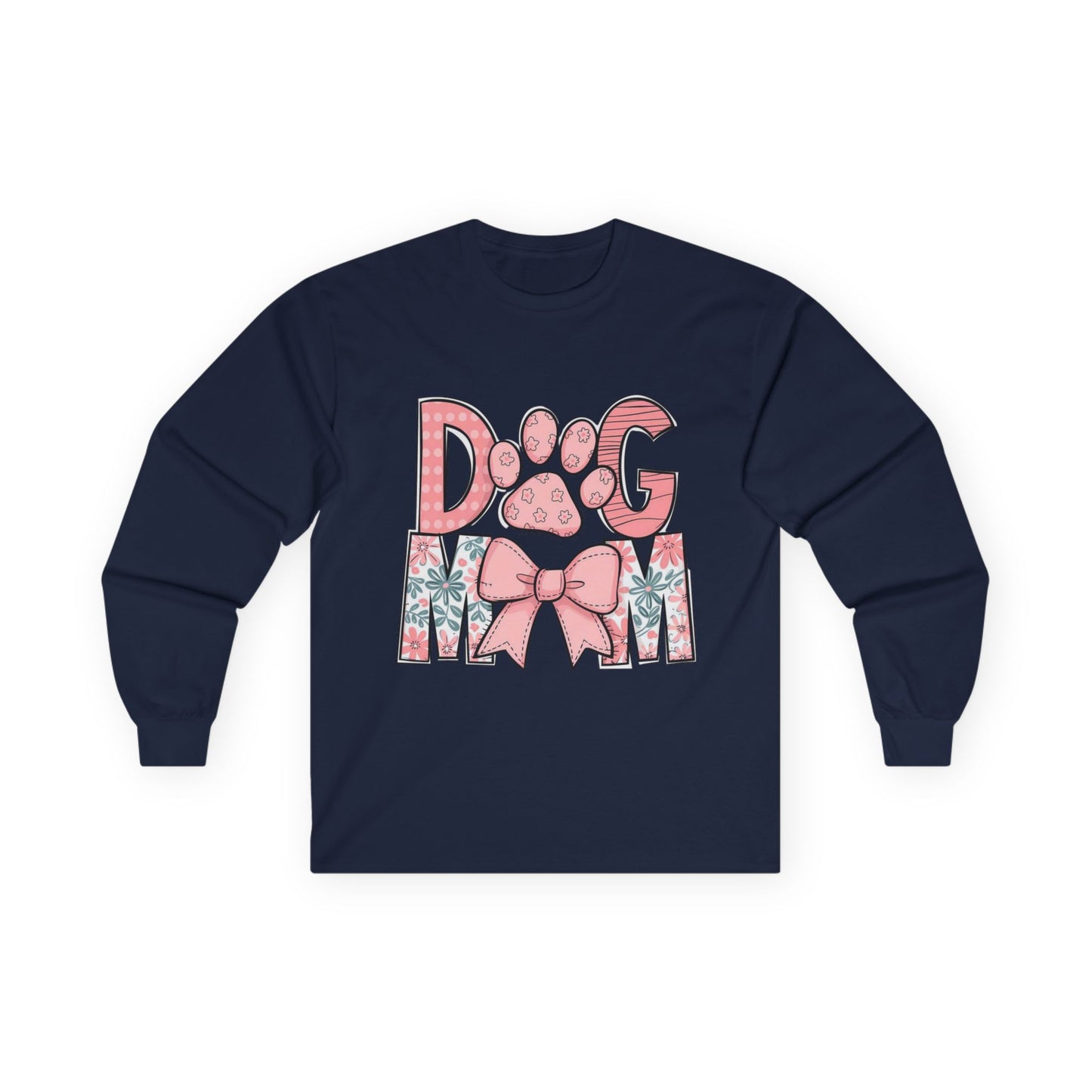 Dog Mom Long Sleeve Tee — Pink Floral Paw Design
