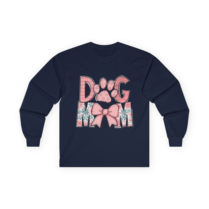 Dog Mom Long Sleeve Tee — Pink Floral Paw Design