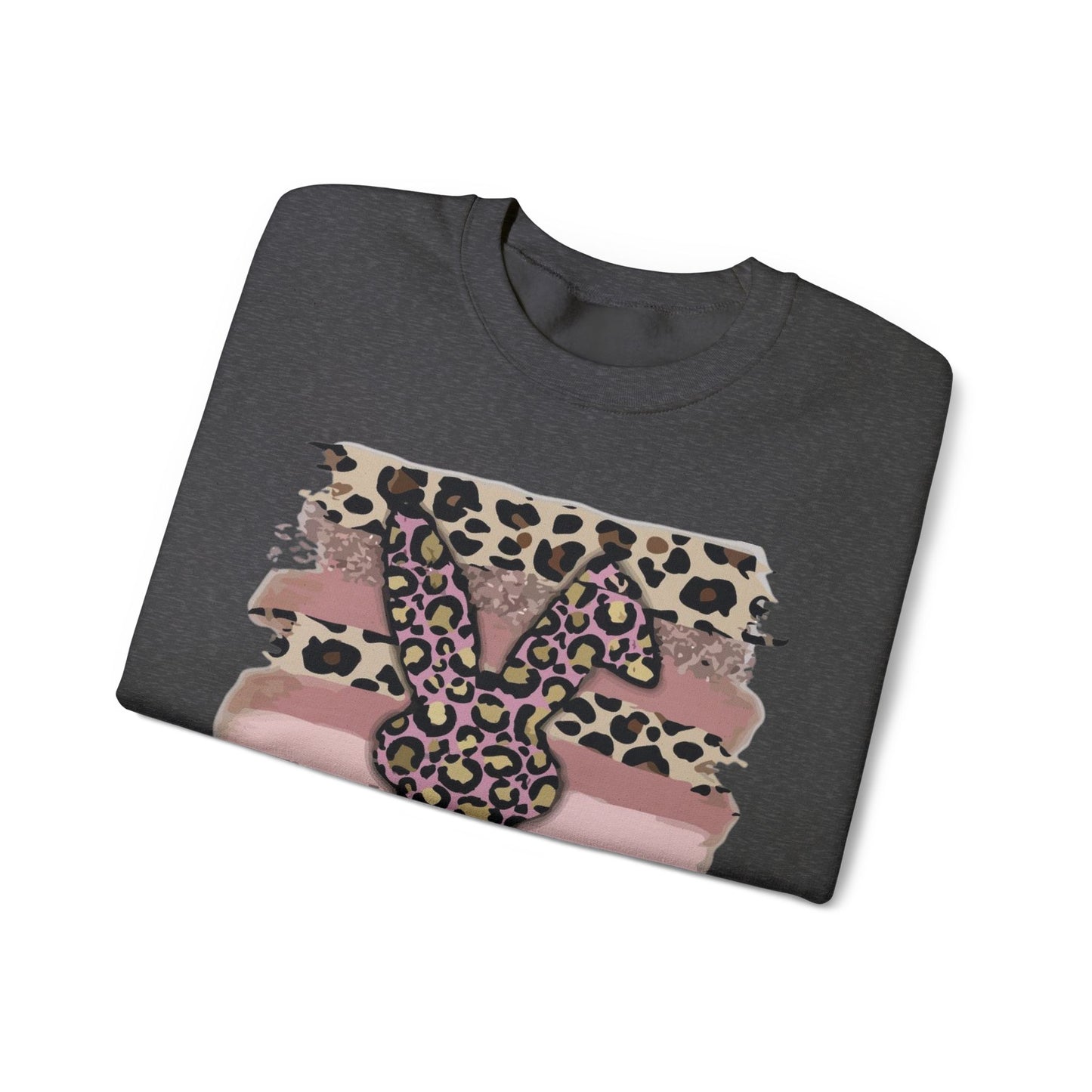 Leopard Print Bunny Crewneck Sweatshirt — Pink Striped Animal Easter Pullover