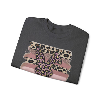 Leopard Print Bunny Crewneck Sweatshirt — Pink Striped Animal Easter Pullover