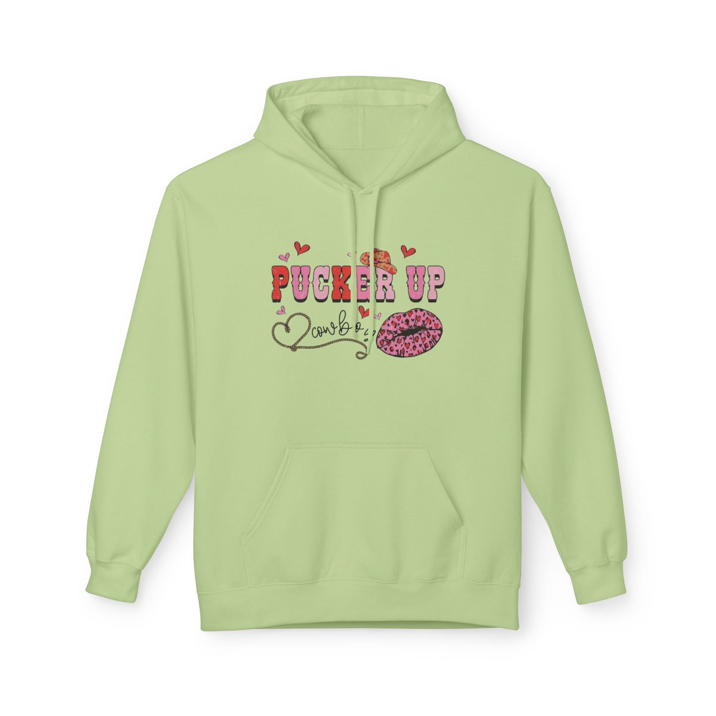 Pucker Up Hoodie — Pink Lip Print Valentine’s Graphic Sweatshirt