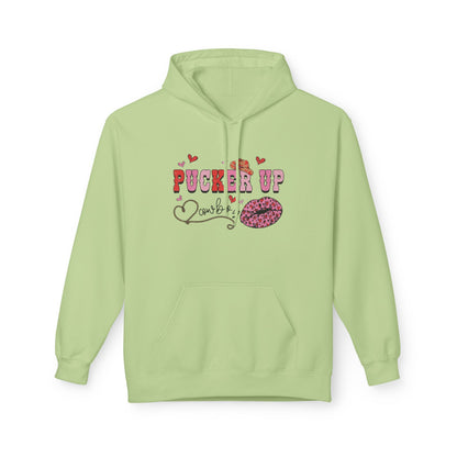 Pucker Up Hoodie — Pink Lip Print Valentine’s Graphic Sweatshirt
