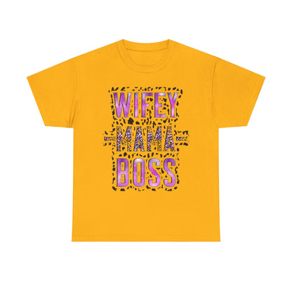 Wifey Mama Boss T-Shirt — Purple Leopard Graphic Tee for Moms