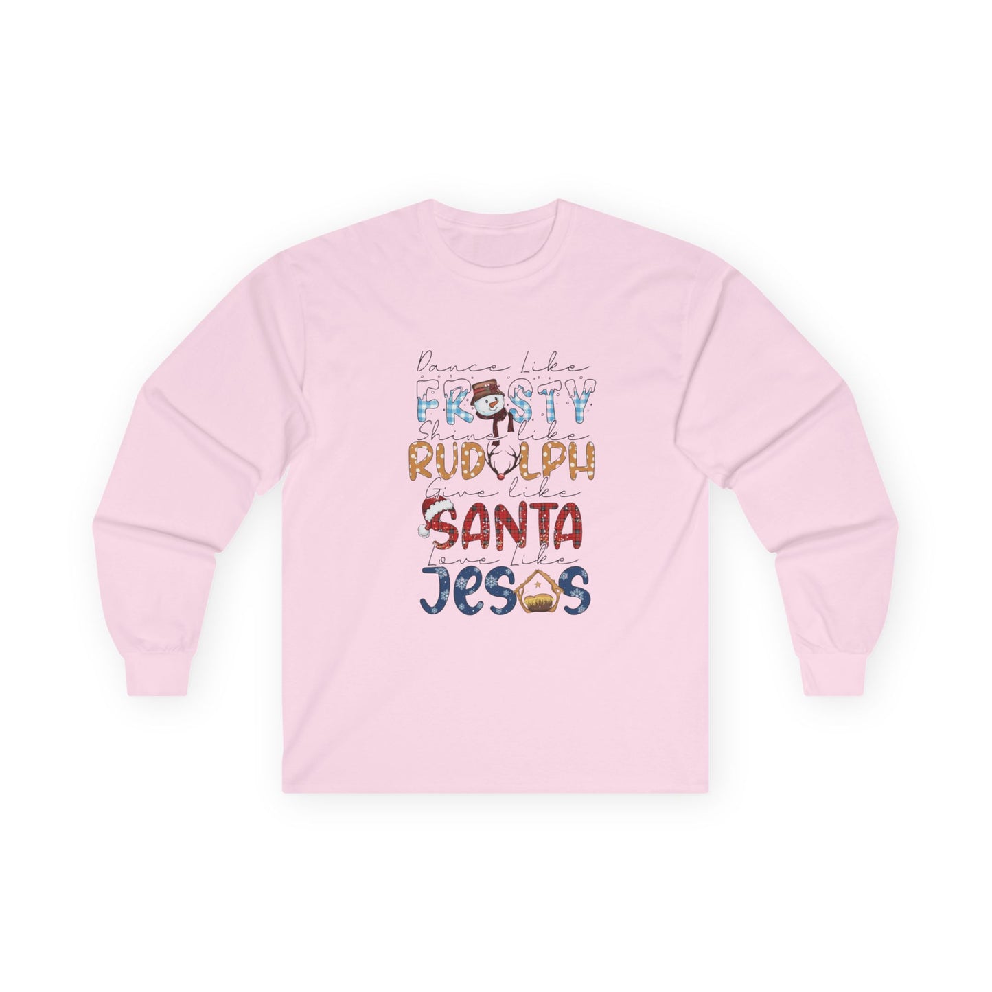 Long Sleeve Tee — Frosty, Rudolph, Santa, Jesus Design